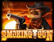 Bandit with a hat at sunset holding a smoking gun 