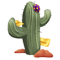 Green cactus with golden raffle tickets and casino chip stuck to it